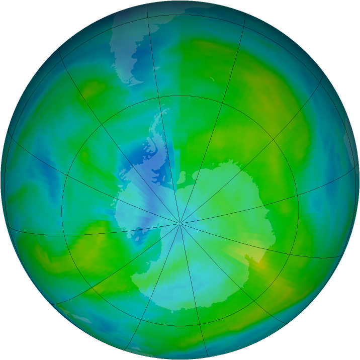 Antarctic ozone map for 13 March 1980